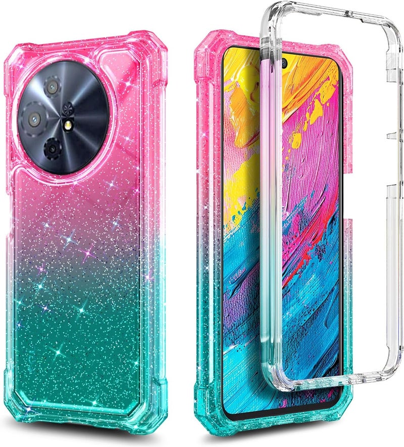 WDHD Designed for TCL 50 XL 5G & TCL 50 XL/60 XE NXTPAPER 5G Phone Case, Glitter Pink/Aqua | Full-Body Protective Shockproof Rugged Bumper Cover with Screen Protector, Raised Corners Drop Protection - Image 2